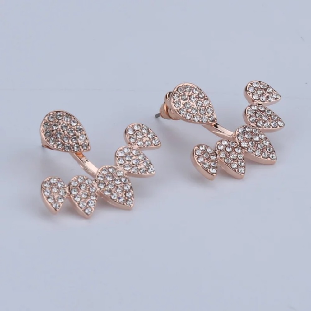 🆕 Rose Gold Floral Ear Jacket Studs - Picture 4 of 4